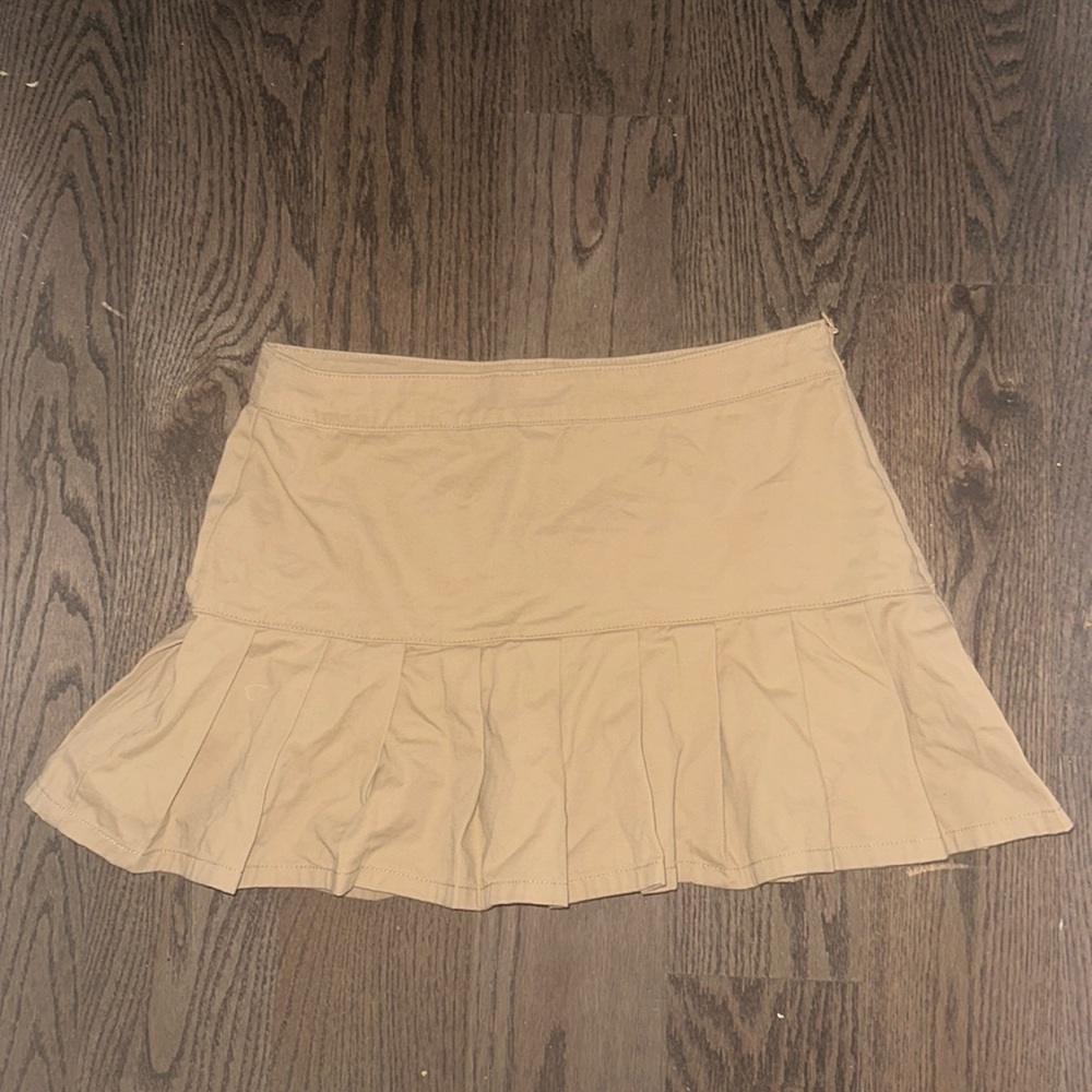 Beige Pleated Mini Skirt
